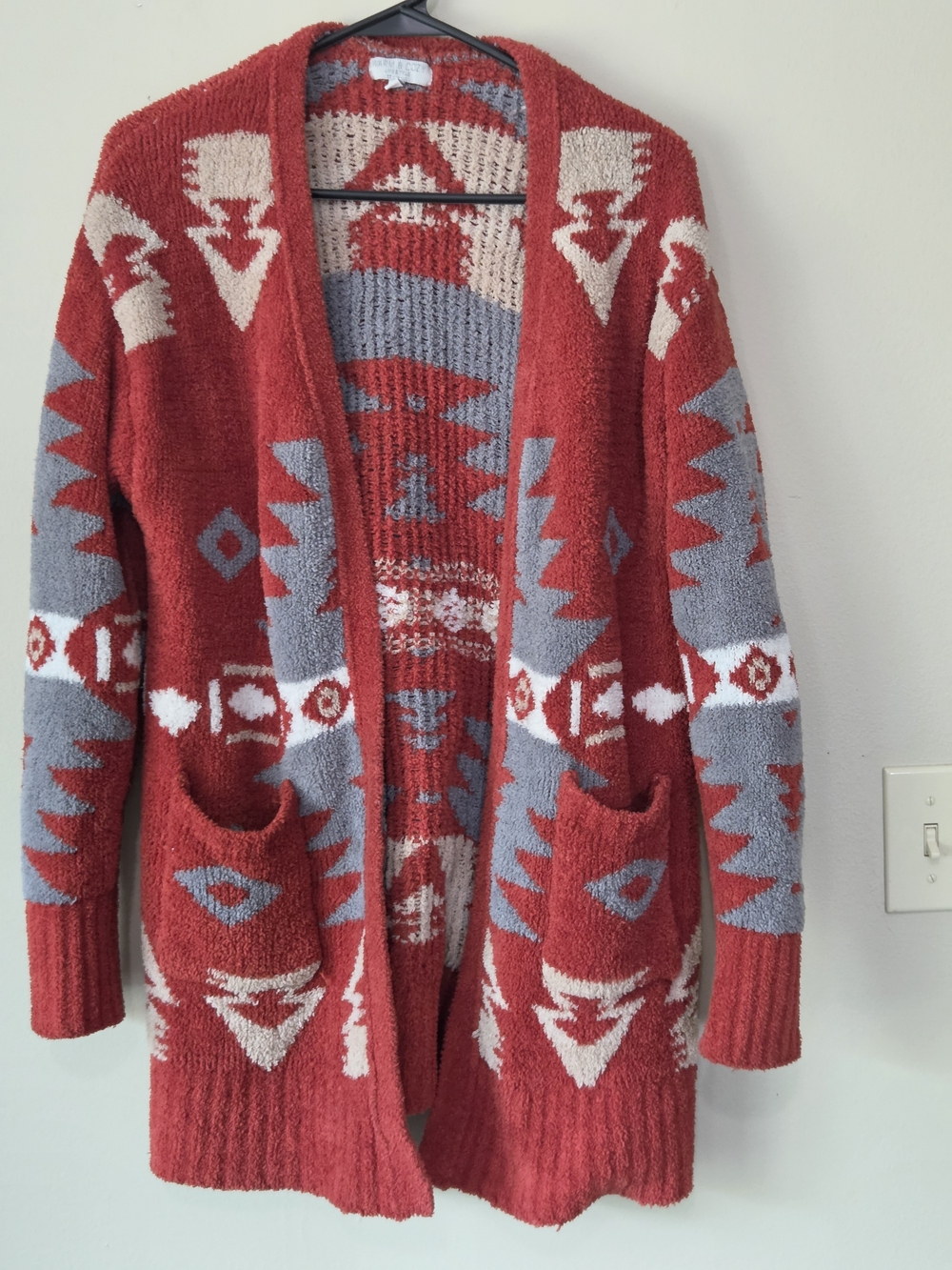 Warm & Cozy Lifestyle Southwestern Long Cardigan Rust Gray Large